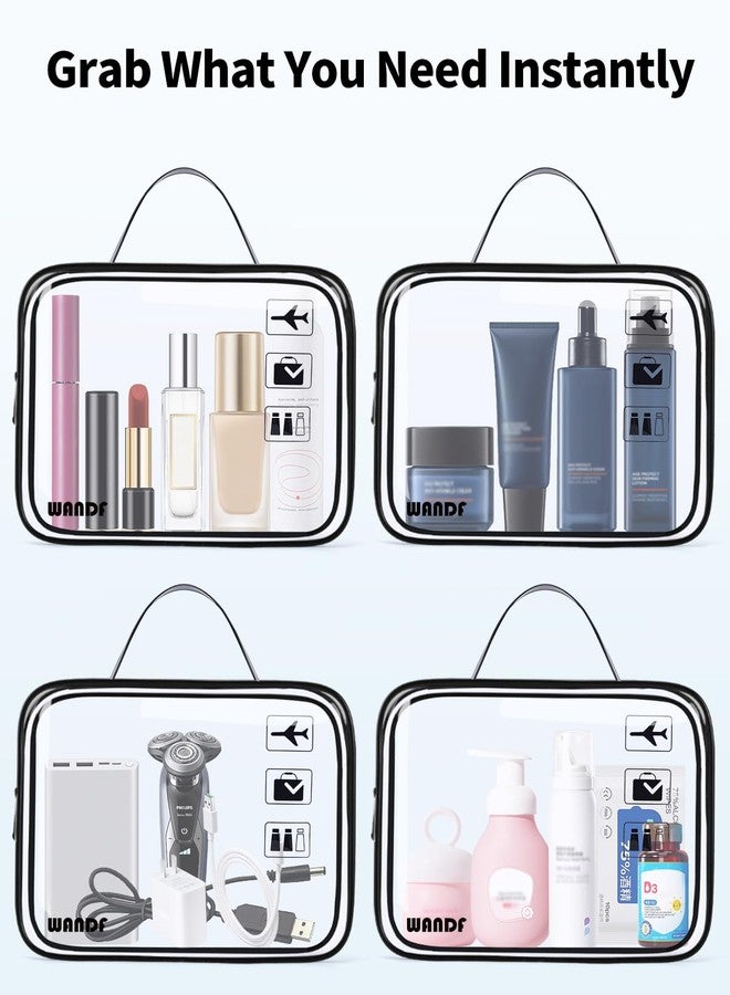 WANDF TSA Approved Toiletry Bag, 2 Packs Travel Clear Toiletry Bag, Quart Size Makeup Cosmetic Pouch with Zipper, Carry-On Airport Compliant Bag for Women and Men (2 pcs, Black with Handle) - Image 4